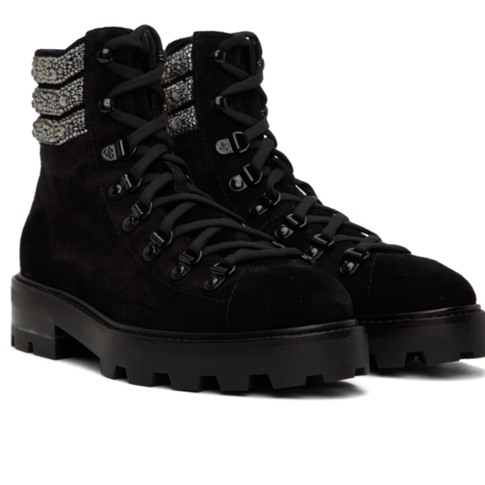 JIMMY CHOO black suede crystal bedazzled eshe boots 40.5 / us size 10.5